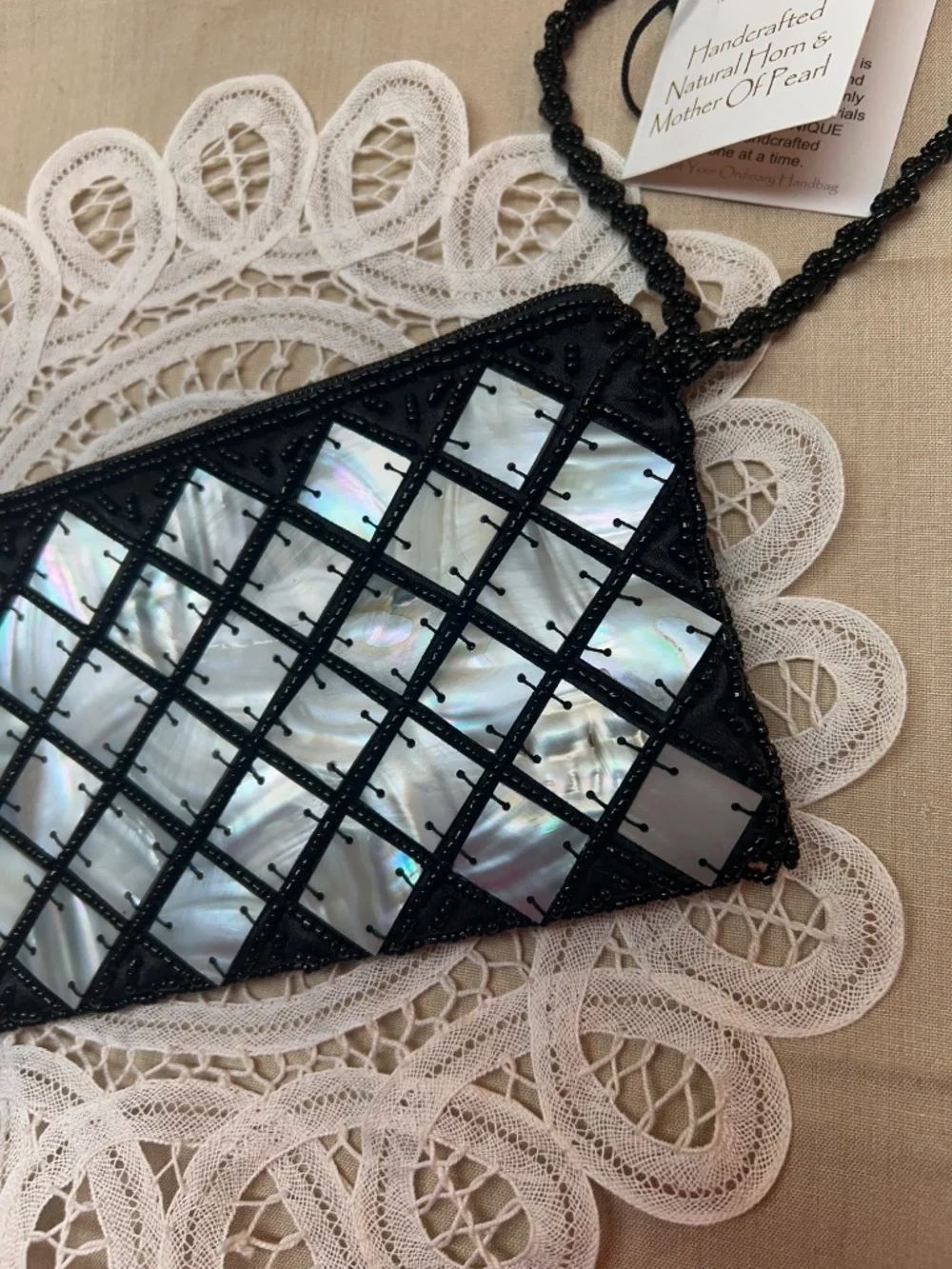Black Mad Bags Natural Horn and Mother of Pearl Small Wristlet
